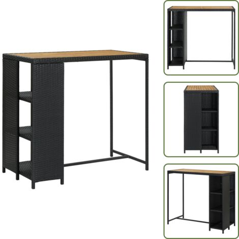 Ratán sintético - vidaXL Mesa bar estante almacenaje 120x60x110 cm ratán sintético negro - Acero
