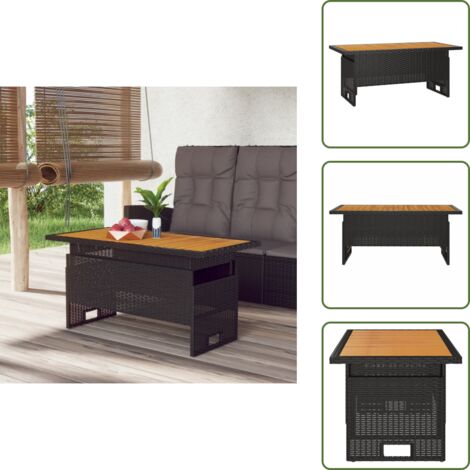 Ratán sintético - vidaXL Mesa jardín negra 100x50x43/63 cm madera maciza acacia y ratán - Mesa elevable
