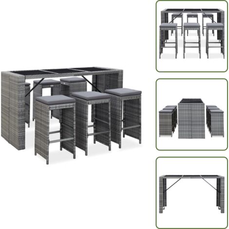 Ratán sintético - vidaXL Mesa y sillas de bar jardín 7 pzas cojines ratán sintético gris - Cojines para sillas