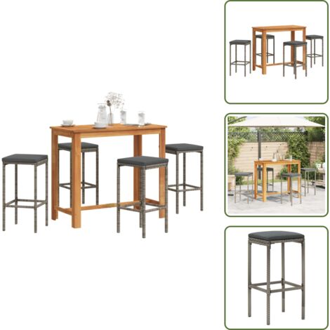 Ratán sintético - vidaXL Mesa y taburetes de jardín 5 pzas madera acacia ratán PE gris - Madera de acacia