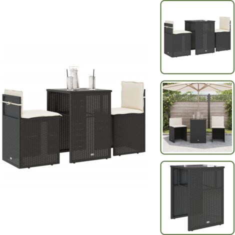 Ratán sintético - vidaXL Mesita y sillas bistró con cojines 3 pzas ratán sintético negro - Muebles de exterior