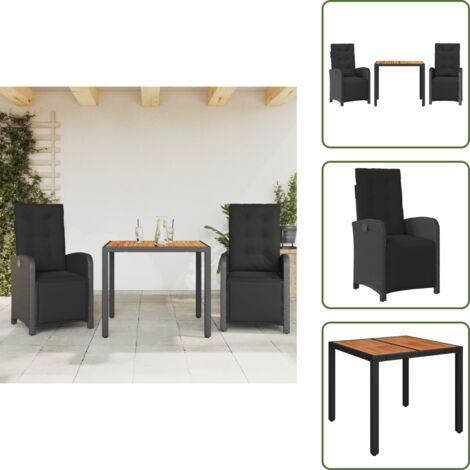 Ratán sintético - vidaXL Mesita y sillas con cojines 3 piezas ratán sintético negro - Muebles de exterior