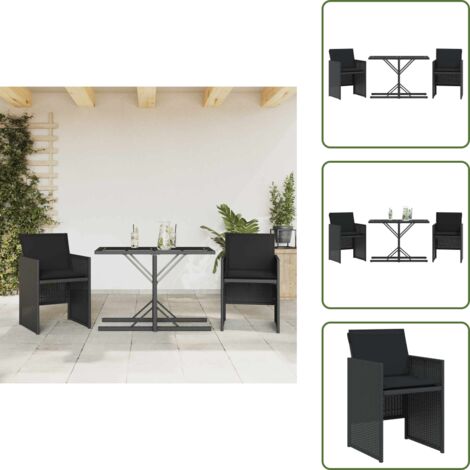Ratán sintético - vidaXL Mesita y sillas con cojines 3 piezas ratán sintético negro - Muebles de exterior