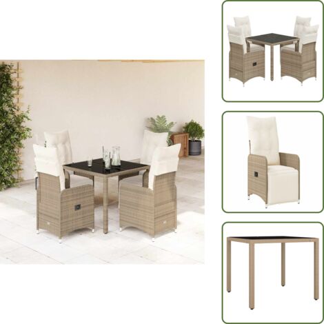 Ratán sintético - vidaXL Mesita y sillas jardín 5 pzas y cojines ratán sintético marrón - Asiento exterior