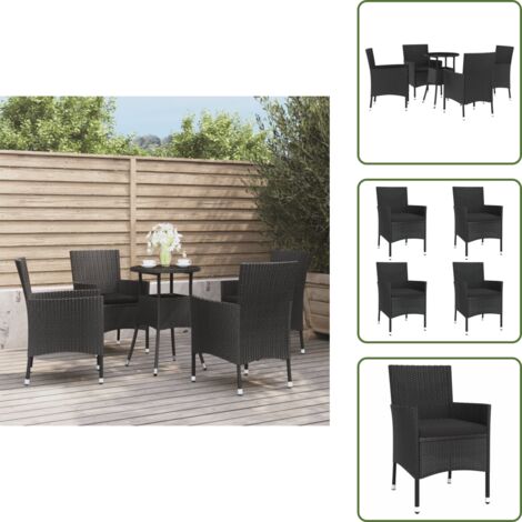 Ratán sintético - vidaXL Mesita y sillas jardín 5 pzas y cojines ratán sintético negro - Muebles de jardín