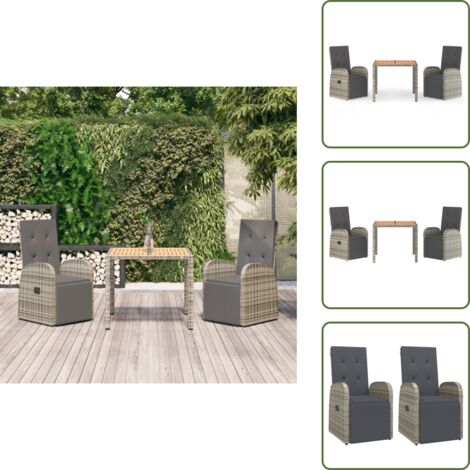Ratán sintético - vidaXL Set comedor de jardín 3 piezas con cojines ratán sintético gris - Cojines para jardín