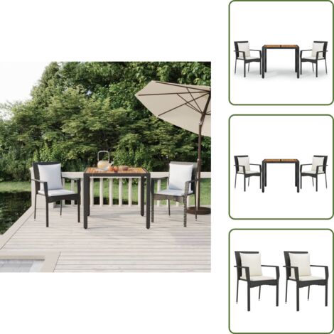 Ratán sintético - vidaXL Set comedor de jardín 3 pzas con cojines ratán sintético negro - Cojines para jardín