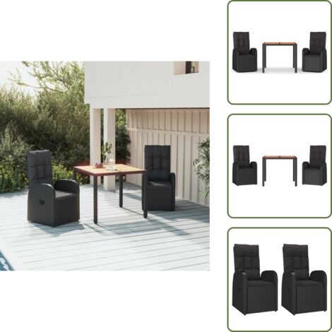 Ratán sintético - vidaXL Set comedor de jardín 3 pzas con cojines ratán sintético negro - Cojines para jardín