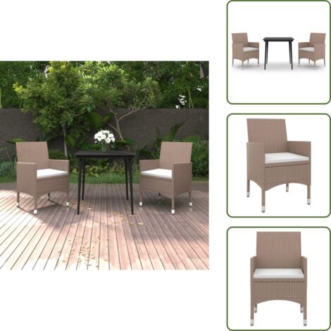 Ratán sintético - vidaXL Set comedor de jardín 3 pzas y cojines ratán sintético y vidrio - Cojines de jardín