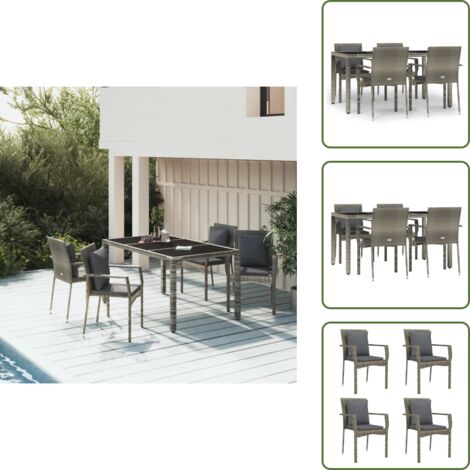 Ratán sintético - vidaXL Set comedor de jardín 5 piezas con cojines ratán sintético gris - Cojines para jardín