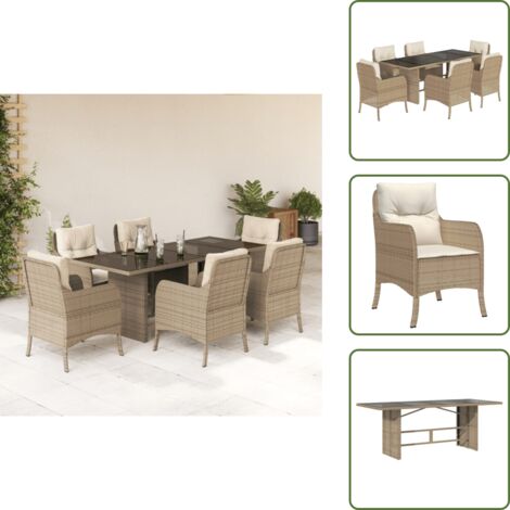 Ratán sintético - vidaXL Set comedor de jardín 7 pzas con cojines ratán sintético beige - Cojines para sillas
