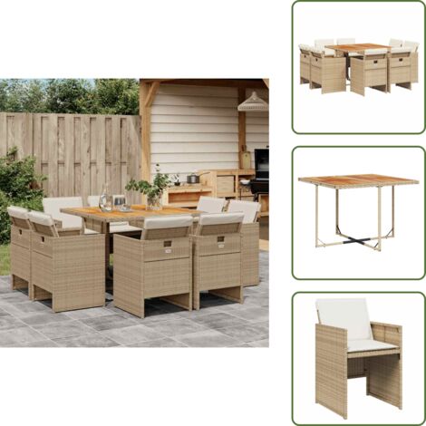 Ratán sintético - vidaXL Set comedor de jardín 9 pzas con cojines ratán sintético beige - Cojines para sillas