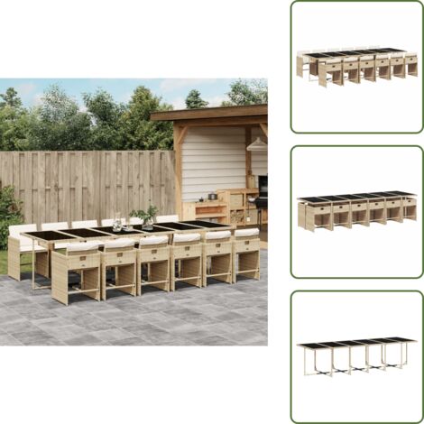 Ratán sintético - vidaXL Set comedor de jardín con cojines 13 pzas ratán sintético beige - Mesa de jardín