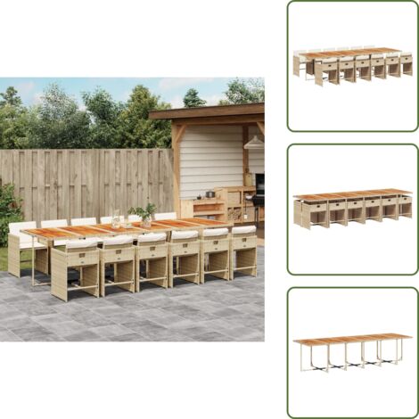 Ratán sintético - vidaXL Set comedor de jardín con cojines 13 pzas ratán sintético beige - Mesa de jardín