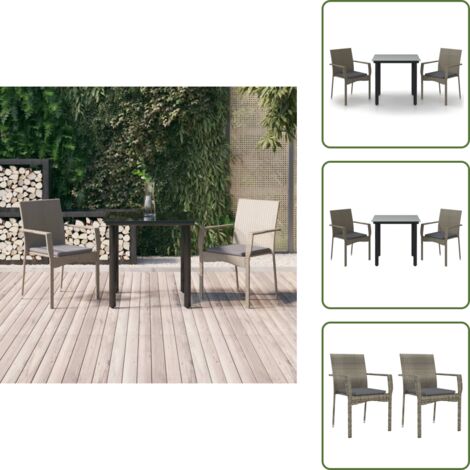 Ratán sintético - vidaXL Set comedor jardín 3 pzas y cojines ratán sintético negro gris - Cojines para sillas