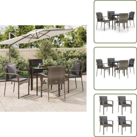 Ratán sintético - vidaXL Set comedor jardín 5 pzas y cojines ratán sintético negro gris - Cojines para jardín