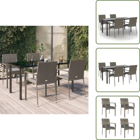 Ratán sintético - vidaXL Set comedor jardín 5 pzas y cojines ratán sintético negro gris - Cojines para sillas