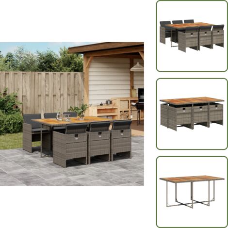 Ratán sintético - vidaXL Set comedor jardín 7 pzas y cojines ratán sintético gris - Mesa de jardín