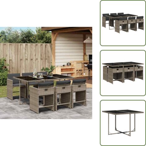 Ratán sintético - vidaXL Set comedor jardín 7 pzas y cojines ratán sintético gris - Mesa de jardín