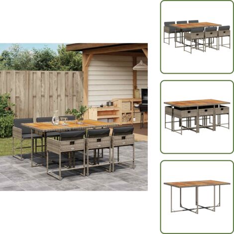 Ratán sintético - vidaXL Set comedor jardín 7 pzas y cojines ratán sintético gris - Muebles de exterior