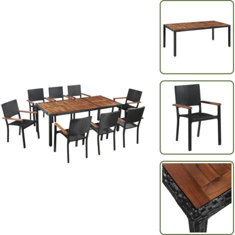 Ratán sintético - vidaXL Set comedor jardín 9 pzas ratán sintético y madera acacia negro - Madera acacia