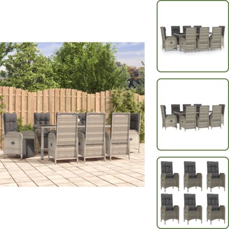 Ratán sintético - vidaXL Set comedor jardín 9 pzas y cojines ratán sintético gris - Mesa de jardín