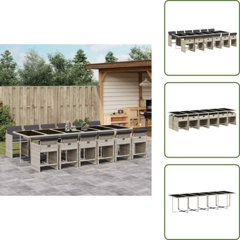 Ratán sintético - vidaXL Set comedor jardín y cojines 13 pzas ratán sintético gris claro - Mesa de jardín