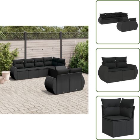 Ratán sintético - vidaXL Set de comedor de jardín 7 pzas y cojines ratán sintético negro - Asiento de jardín