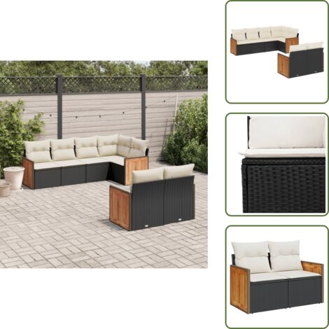 Ratán sintético - vidaXL Set de comedor de jardín 7 pzas y cojines ratán sintético negro - Asientos de jardín