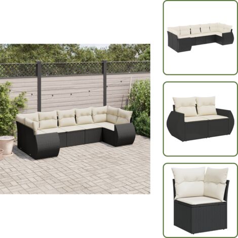 Ratán sintético - vidaXL Set de comedor de jardín 7 pzas y cojines ratán sintético negro - Asientos de jardín