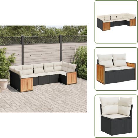 Ratán sintético - vidaXL Set de comedor de jardín 7 pzas y cojines ratán sintético negro - Asientos de jardín