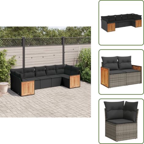 Ratán sintético - vidaXL Set de comedor de jardín 7 pzas y cojines ratán sintético negro - Asientos de jardín
