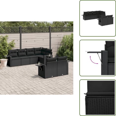 Ratán sintético - vidaXL Set de comedor de jardín 7 pzas y cojines ratán sintético negro - Asientos de jardín