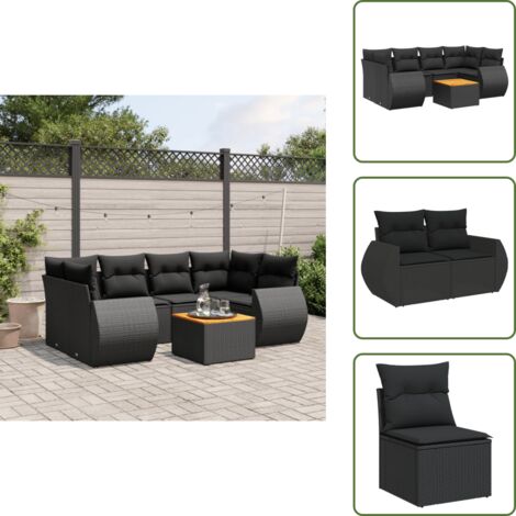 Ratán sintético - vidaXL Set de comedor de jardín 7 pzas y cojines ratán sintético negro - Asientos de jardín
