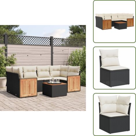 Ratán sintético - vidaXL Set de comedor de jardín 7 pzas y cojines ratán sintético negro - Asientos de jardín