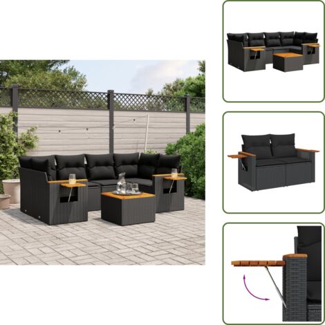 Ratán sintético - vidaXL Set de comedor de jardín 7 pzas y cojines ratán sintético negro - Mesa de jardín