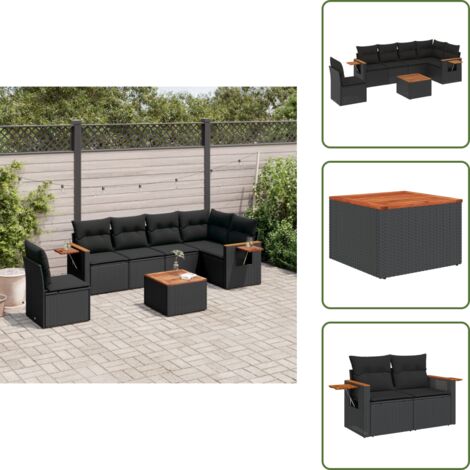 Ratán sintético - vidaXL Set de comedor de jardín 7 pzas y cojines ratán sintético negro - Mesa de jardín