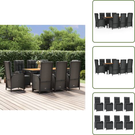 Ratán sintético - vidaXL Set de comedor de jardín 9 pzas y cojines ratán sintético negro - Mesa de jardín