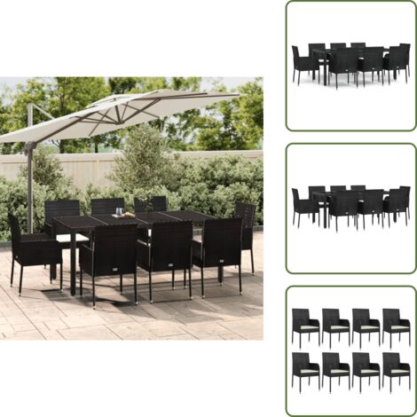 Ratán sintético - vidaXL Set de comedor de jardín 9 pzas y cojines ratán sintético negro - Mesa de jardín