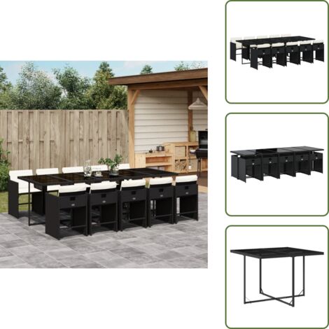 Ratán sintético - vidaXL Set de comedor jardín 11 pzas con cojines ratán sintético negro - Cojines para sillas
