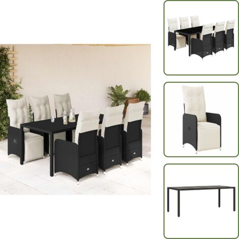 Ratán sintético - vidaXL Set de mesa y sillas de jardín 7 pzas y cojines ratán PE negro - Sillas reclinables