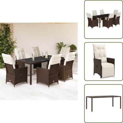 Ratán sintético - vidaXL Set de mesa y sillas jardín 7 pzas con cojines ratán PE marrón - Muebles de exterior