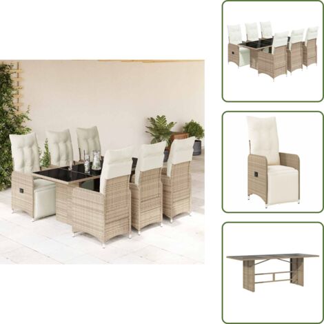 Ratán sintético - vidaXL Set de mesa y sillas jardín 7 pzas con cojines ratán PE marrón - Muebles de exterior