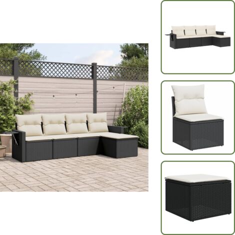 Ratán sintético - vidaXL Set de muebles de jardín 5 pzas y cojines ratán sintético negro - Cojines para asiento
