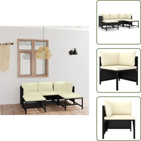 Ratán sintético - vidaXL Set de muebles de jardín 5 pzas y cojines ratán sintético negro - Muebles de jardín modulares