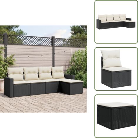 Ratán sintético - vidaXL Set de muebles de jardín 5 pzas y cojines ratán sintético negro - Muebles exteriores