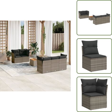 Ratán sintético - vidaXL Set de muebles de jardín 6 pzas y cojines ratán sintético gris - Cojines traseros