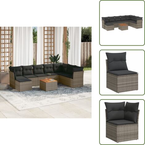 Ratán sintético - vidaXL Set de muebles de jardín 9 pzas y cojines ratán sintético gris - Cojines traseros