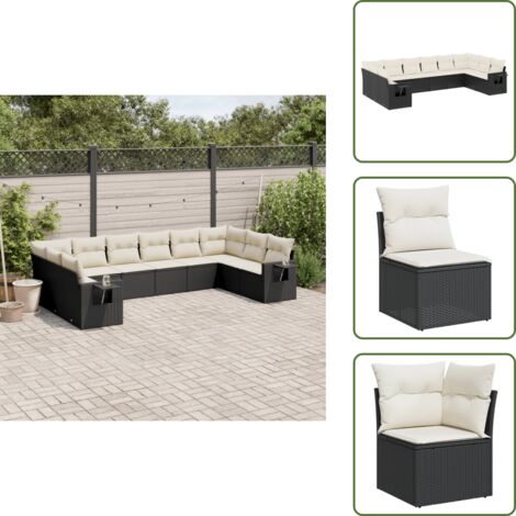 Ratán sintético - vidaXL Set de sofás de jardín 10 pzas cojines ratán sintético negro - Cojines para sofás