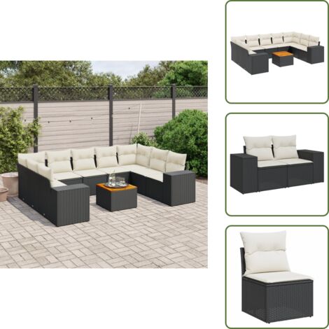 Ratán sintético - vidaXL Set de sofás de jardín 10 pzas cojines ratán sintético negro - Cojines traseros